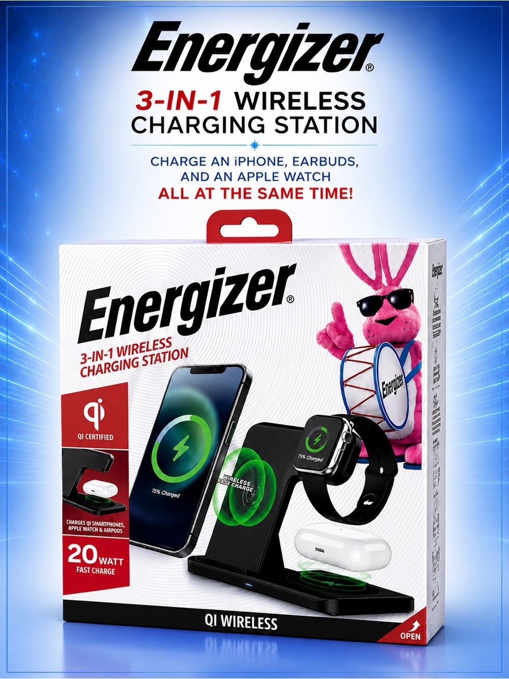 Energizer 3-in-1 Qi Wireless Charging Station